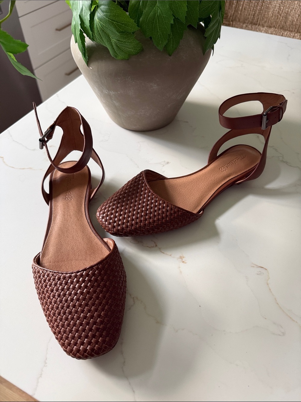 Madewell Woven Chestnut Ankle-Strap Flats